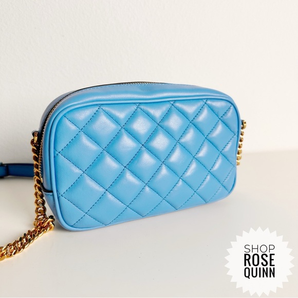 VERSACE | All- Inclusive La Medusa Blue Quilted Lamb Leather Chain Crossbody - Picture 5 of 11